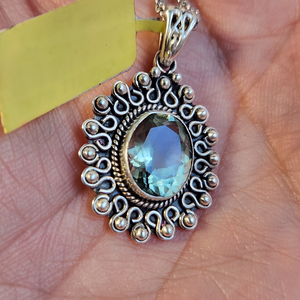 NWT 6ct 925 NATURAL Green Amethyst (Prasiolite) Pendant Necklace 18"